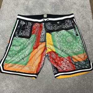 LRG Shorts Mens Large Multicolor Bandana‎ Patchwork Paisley Mesh Basketball